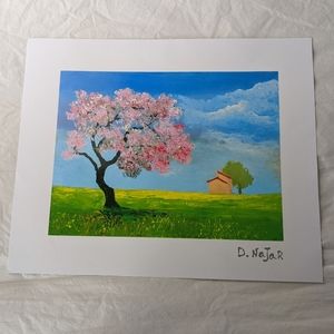 🎄 David Najar COA NWOT Rural Home art print pink blue green yellow